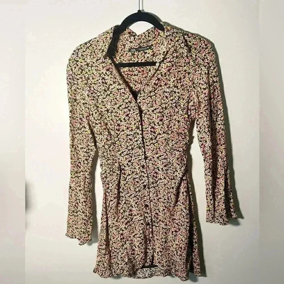 NWT ZARA floral button up mini dress S - Picture 3 of 9